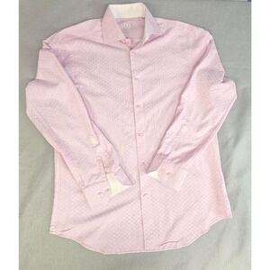 Bugatchi Uomo Mens Shirt PINK textured Long Sleeve Button Shaped Fit Size 16/40